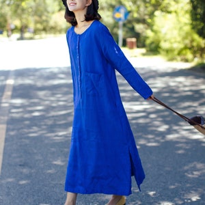 Blue linen dress,long sleeve tunic dress,shift dress,day dress,spring summer maxi dress long dress,plus size clothing,handmade dress,custom