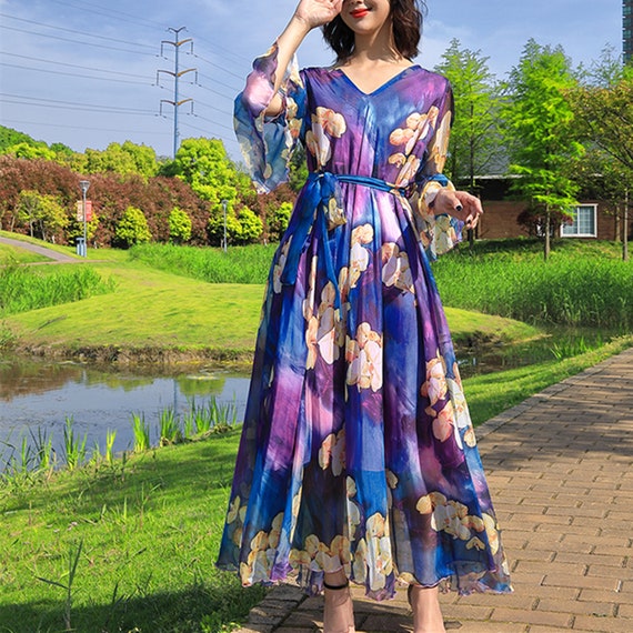 green emerald velvet dress Dressime Women's Sparkly Blue Prom Dress A Line V Neck Cutout Chiffon  Printed Tiered Slit Evening Dress – dressime main image 0