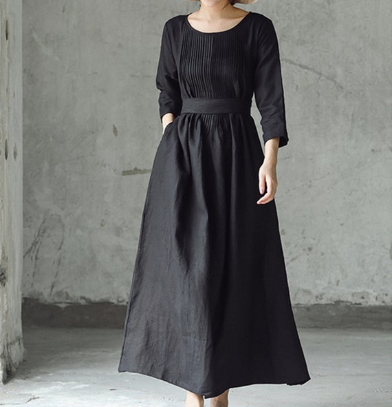 knee length dresses for ladies It's Alright Linen Short Sleeve Dress - Black - LAST ONE main image 0