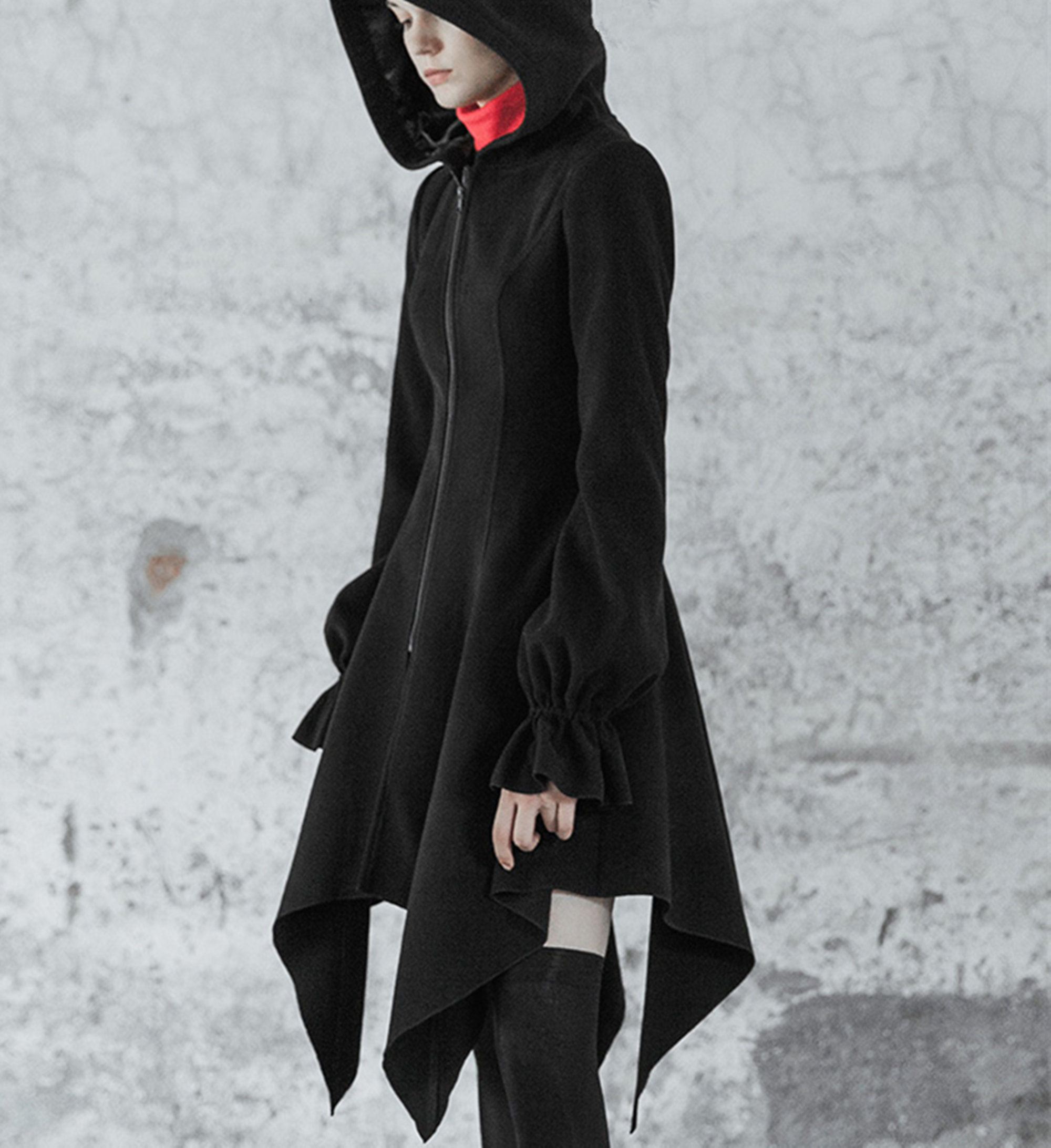 Black Winter Coat,big Hooded Coat,wool Winter Jacket,minimalist