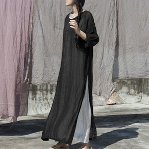 Black Dressloose Linen Dressside Slit Dresstunic Dresslong - Etsy