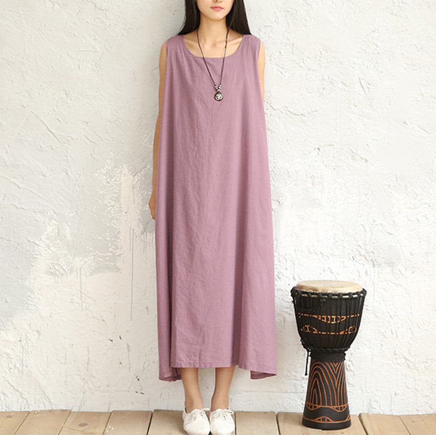 Purple Sleeveless Dress Cotton and Linen Long Dress Loose - Etsy