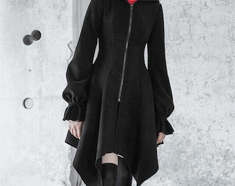 Black Winter Coat,big Hooded Coat,wool Winter Jacket,minimalist