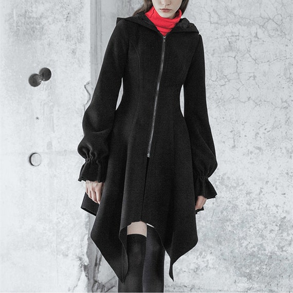 Black Winter Coat,big Hooded Coat,wool Winter Jacket,minimalist