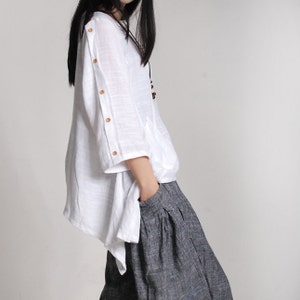 White linen tunic loose cotton top spring linen top asymmetrical shirt maxi blouse plus size clothing linen clothing image 1