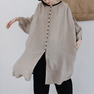 Loose linen shirt for woman,oversize linen top,linen tunic shirt,summer spring top,linen maxi top,plus size clothing