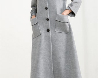 Gray Wool Coat,Women Long Wool Jacket,Button Coat,Long Cozy Coat with Pockets,Plus Size Winter Coat,Dress Coat,Winter Outwear