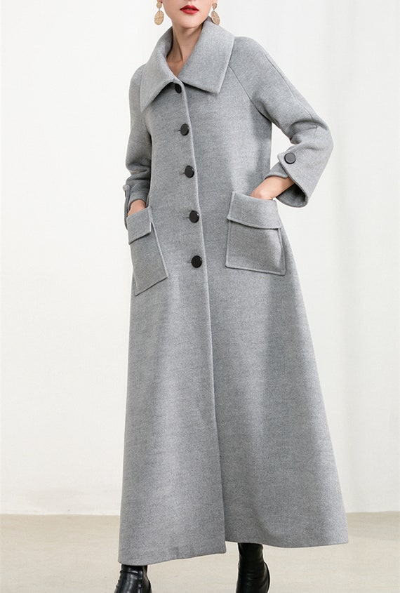 gray winter dress coat Gray Wool Coat,women Long Wool Jacket,button Coat,long Cozy Coat With  Pockets,plus Size Winter Coat,dress Coat,winter Outwear