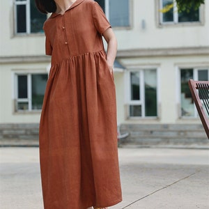 Short Sleeve linen dress,linen caftan,long dress,Button Dress,linen maxi dress,Dress with Pockets,Handmade Dress