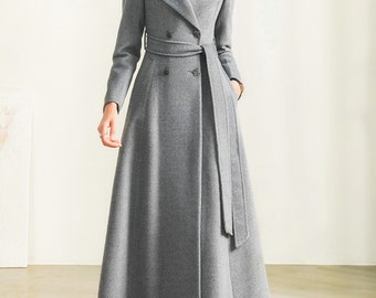 Gray Winter coat,Wool Trench coat,designer coat,princess coat,long full length wool jacket plus size winter coat dress coat