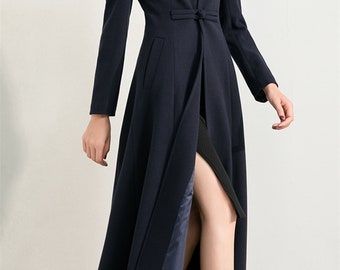 Navy Coat,long Full Length Wool Jacket,wool Long Coat,fitted Coat