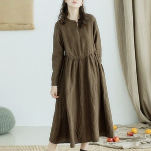 Long Sleeve linen dress,spring autumn dress,linen caftan,maxi causal dress,vintage dress,linen maxi dress,plus size clothing,custom