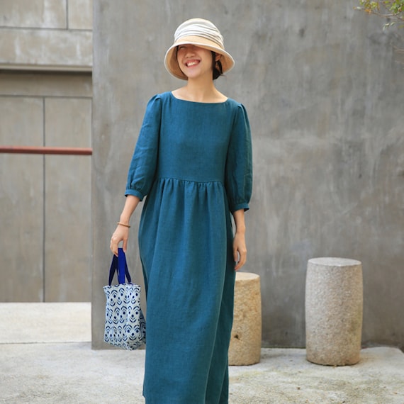 Linen maxi dress with sleeves Clearance