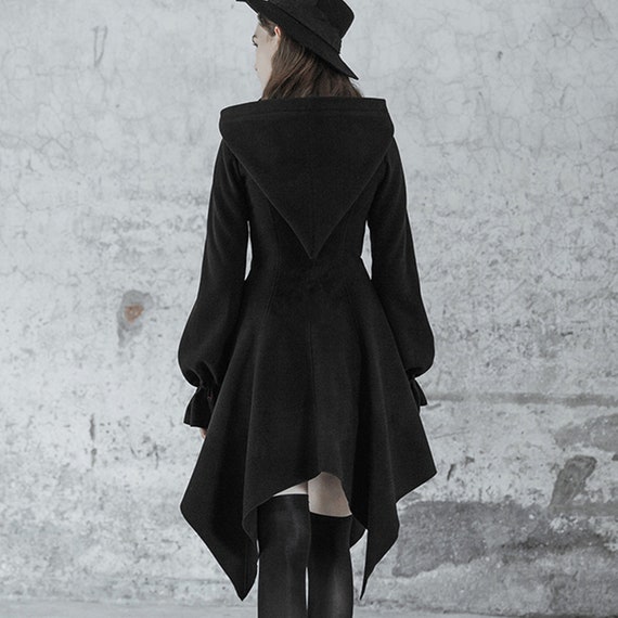 Black Winter Coat,big Hooded Coat,wool Winter Jacket,minimalist