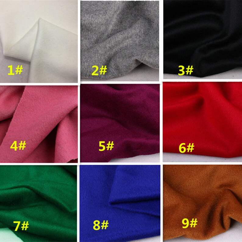 May include: Nine fabric swatches in different colors, including white, gray, black, pink, purple, red, green, blue, and brown. Each swatch is labeled with a number from 1 to 9.