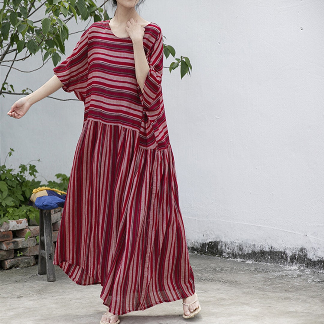 Striped Cotton Dressloose Casual Summer Dressmaxi - Etsy
