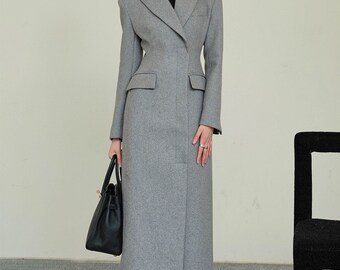 Gray Long Wool Jacket,long Fit Coat,stylish Winter Outwear,wool