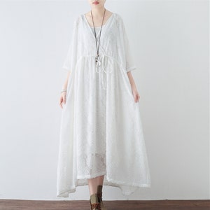White silk chiffon dress,bat-wing sleeve long dress,flower embroidery maxi dress,party dress,wedding dress