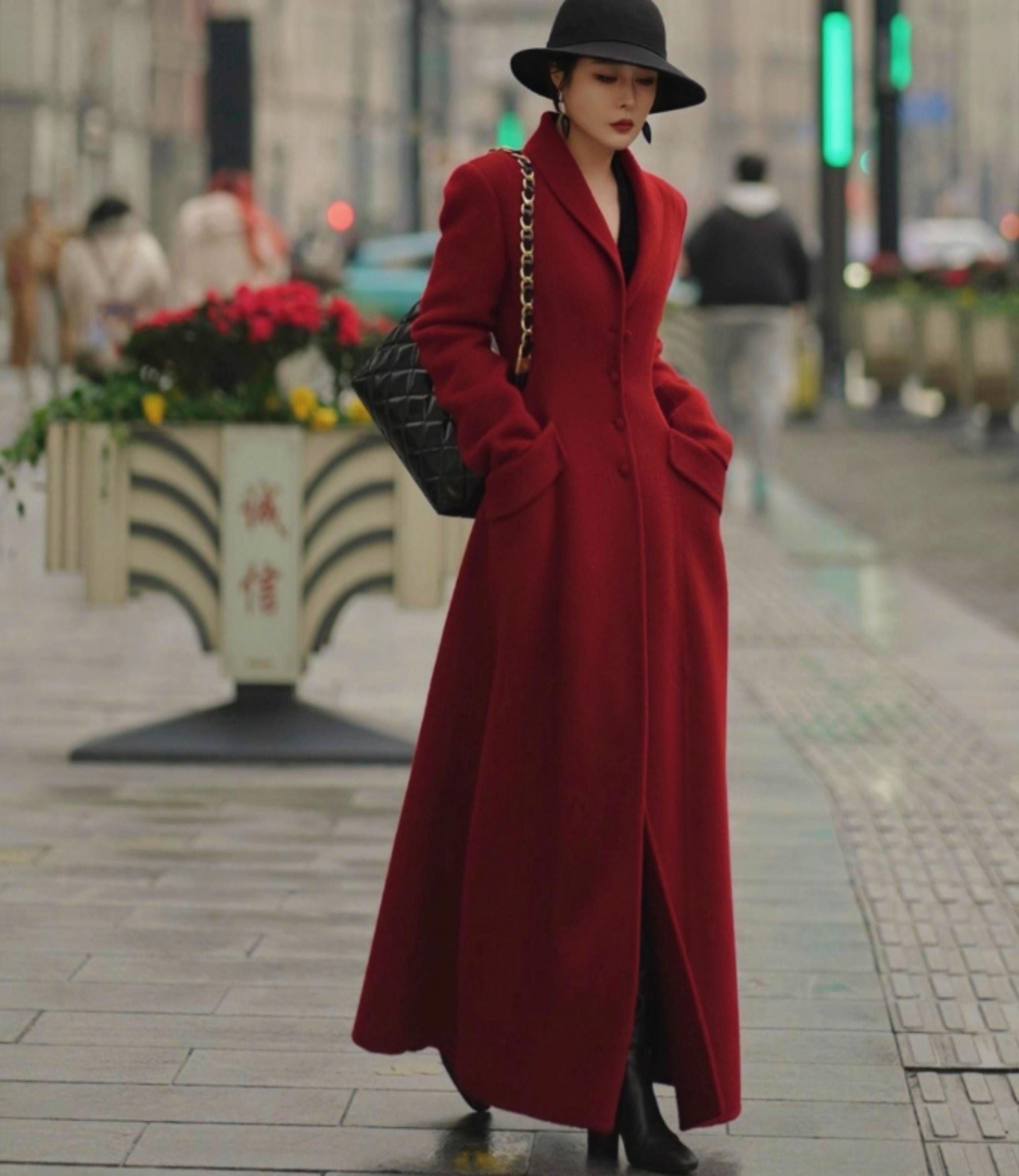ジャケット・アウター mame Red Long Coat Red Long Wool Coat,big Pockets Fitted Coat,women A Line Coat,warm