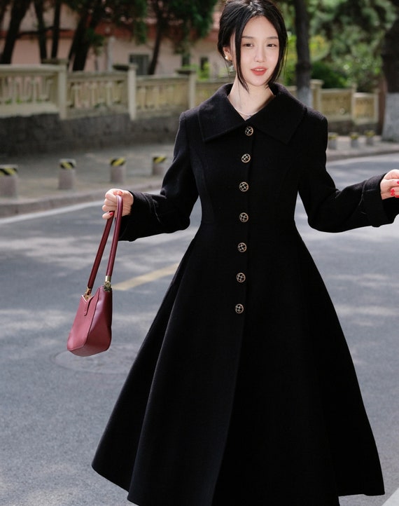 Black Wool Coat,long Princess Overcoat,warm Wool Coat,fit and