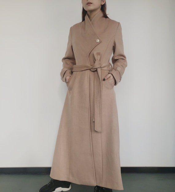 Wool Blend Camel Coat, Full Length Trench Coat, Plus Size - Etsy