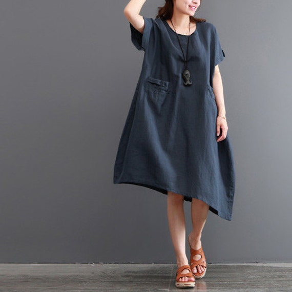 Loose Fitting Linen Top Shirt Tunic Short Sleeve Linen Dress | Etsy