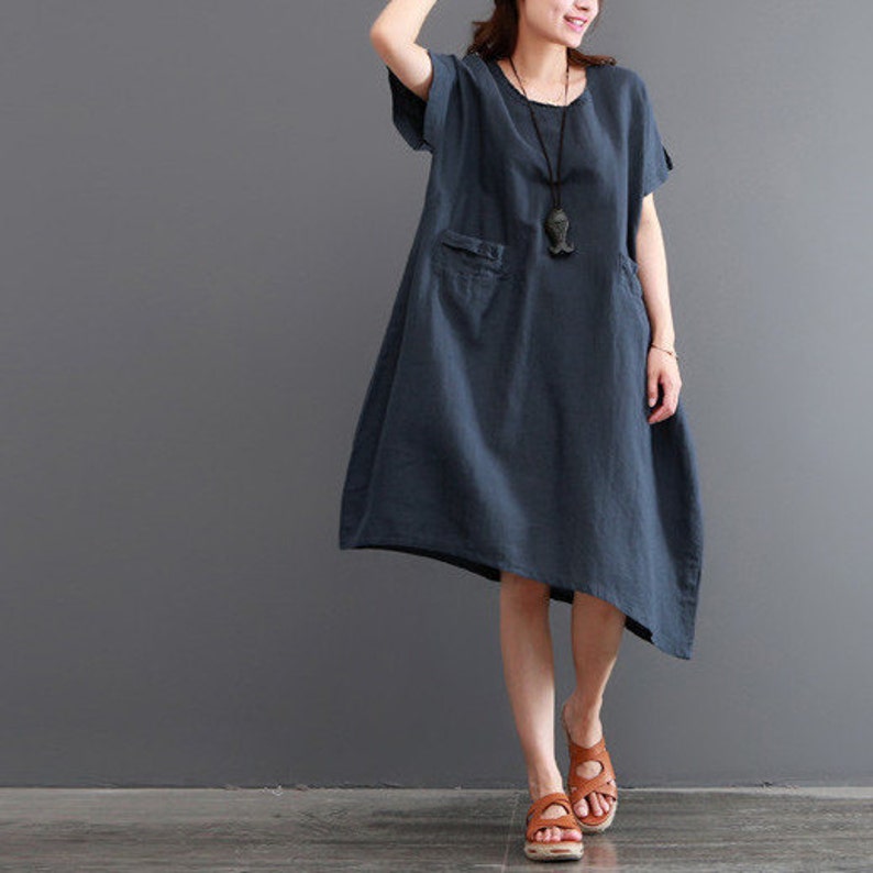 Loose Fitting Linen Top Shirt Tunic Short Sleeve Linen Dress - Etsy