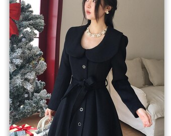 Ivory Big Collar Wool Fitted Coat,warm Women Winter Swing Outwear