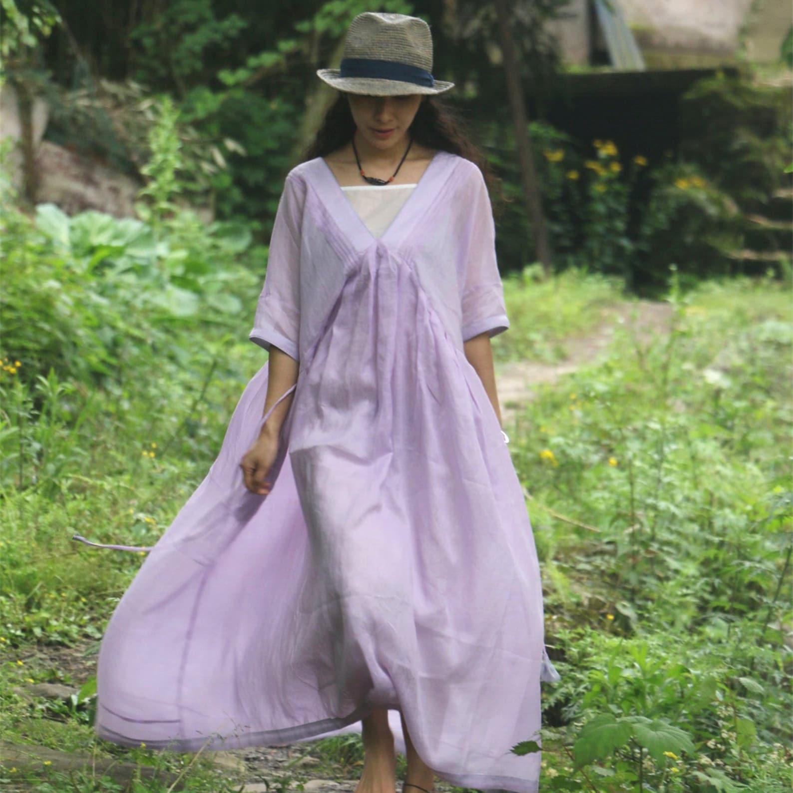 Purple Linen Dress With Belt,flowy Dress,loose Linen Dress,party Dress — free download