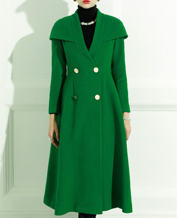 Green Coat,cashmere Coat,wool Jacket With Buttons,designer Coat