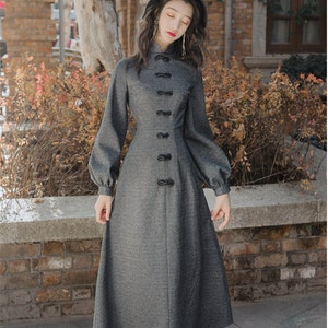 Gray Long Length Wool Jacket,Fitted Coat,Prom Dress Coat with Pockets,Princess Coat,Handmade Coat