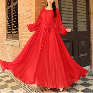 Women chiffon dress long sleeve dress spring dress flowy maxi dress evening dress party dress cocktail dress prom dress plus size clothing image 5