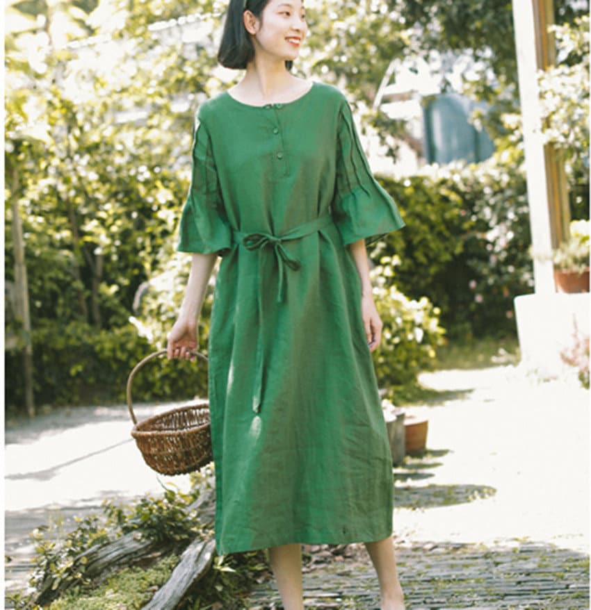 Linen Dressgreen Dresslong Kaftan Linen Maxi Dressloose | Etsy