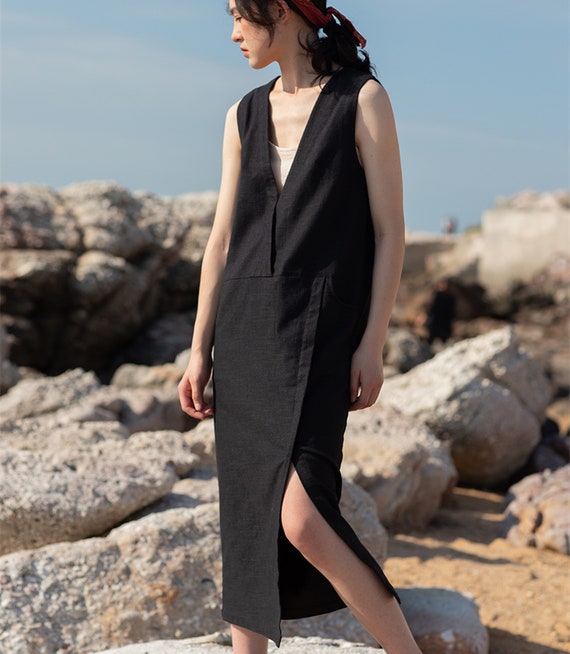 chinese dress ladies Breezy Linen Dress Nida in Black main image 0