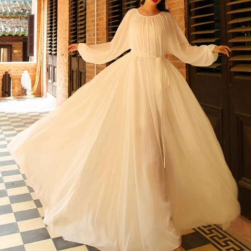 Women Chiffon Dress Long Sleeve Dress Spring Dress Flowy Maxi - Etsy