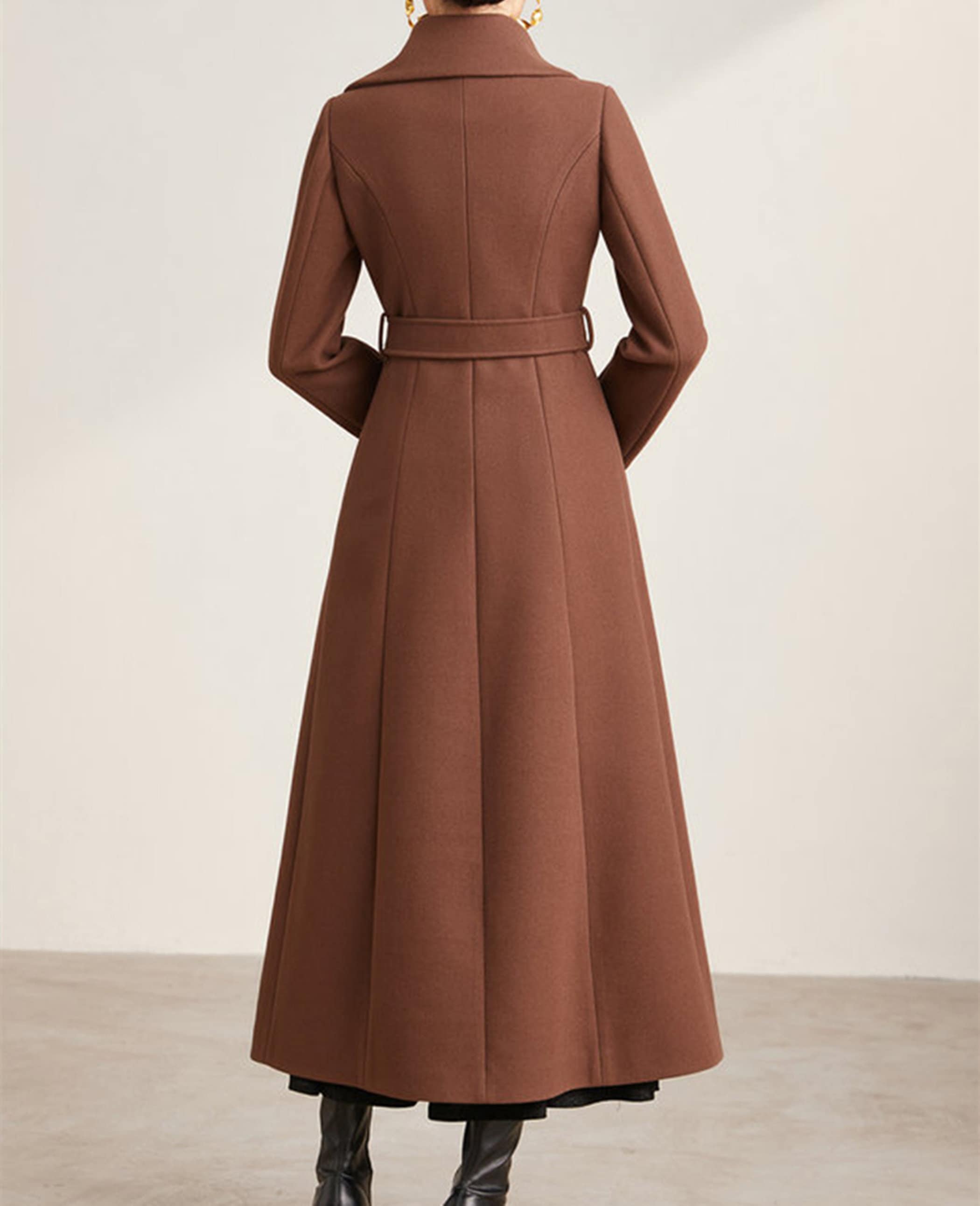 AMERI / BIG COLLAR LONG COAT/FREE/リネン/BRW/01920750170 Big Collar Long Coat,women Wool Dress Coat,full Length Cashmere