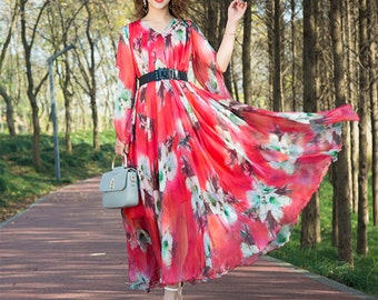 Summer Floral Chiffon Dress,Long dress,Flowy maxi dress,Evening Dress,Party Dress,Summer dress Summer Floral Chiffon Dress,Long dress,Flowy maxi dress,Evening Dress,Party Dress,Summer dress