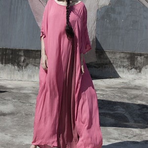 Pink dress,loose silk cotton dress,tunic dress,cotton blouse,summer dress,women plus size clothing,maxi cotton dress women dress