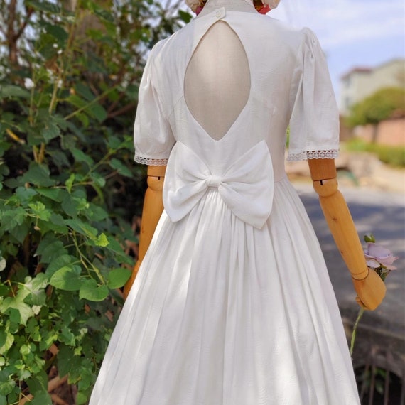 Backless White Bow Dress,midi Length Summer Cotton Dress,vintage Ruffle  Dress,handmade Lace Dress - Etsy