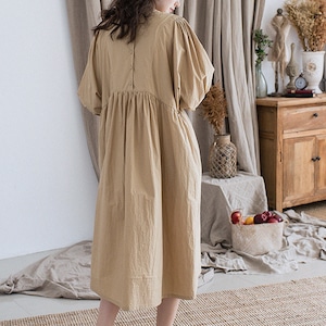 Puff Sleeve Linen Dresslinen Shift Dresspleated Dresssmock - Etsy