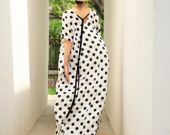 Loose linen summer dress,dots print cotton dress,long shift dress,maxi dress,plus size clothing,custom