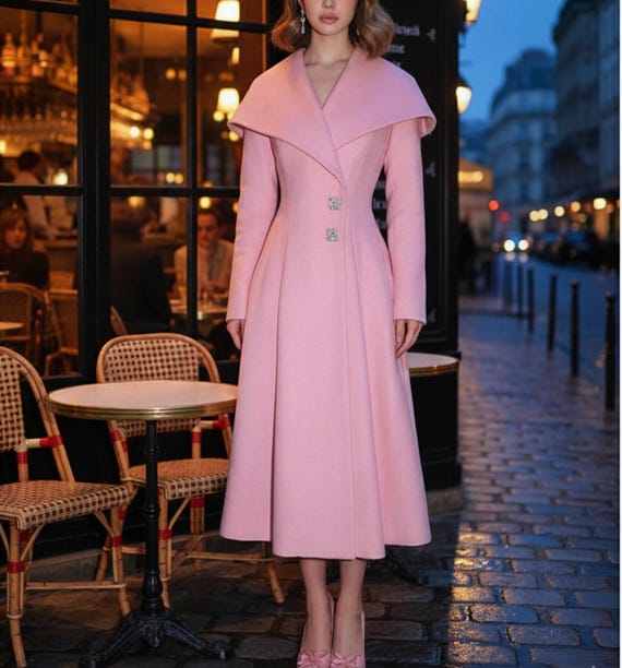 hot pink coat dress Wool Fitted Coat,wool Cape Coat,women Winter Swing Coat,dress Coat,handmade pink trench coat outfit