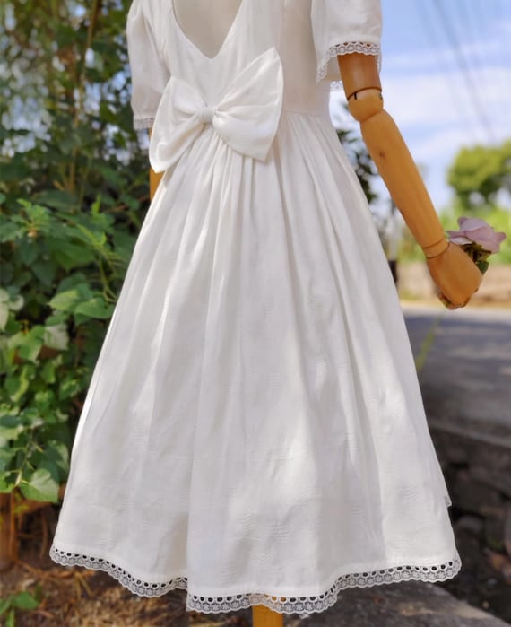 Backless White Bow Dress,midi Length Summer Cotton Dress,vintage Ruffle Dress,handmade Lace Dress - Etsy Backless White Bow Dress,midi Length Summer Cotton Dress,vintage Ruffle Dress,handmade Lace Dress - Etsy