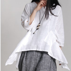 White linen tunic loose cotton top spring linen top asymmetrical shirt maxi blouse plus size clothing linen clothing image 2