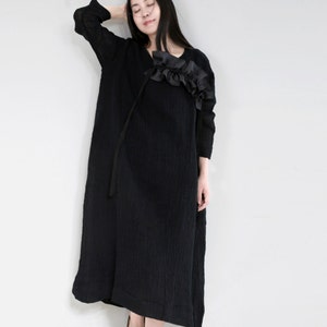 Black dress women linen tunic dress linen dress spring autumn linen tunic long sleeve caftan linen maxi dress party dress evening dress