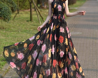 Frauen Chiffon Kleid, Rose Chiffon Kleid, ärmelloses langes Kleid, fließendes Maxikleid, Abendkleid, Partykleid, Strandkleid, Frauen-Sommerkleid