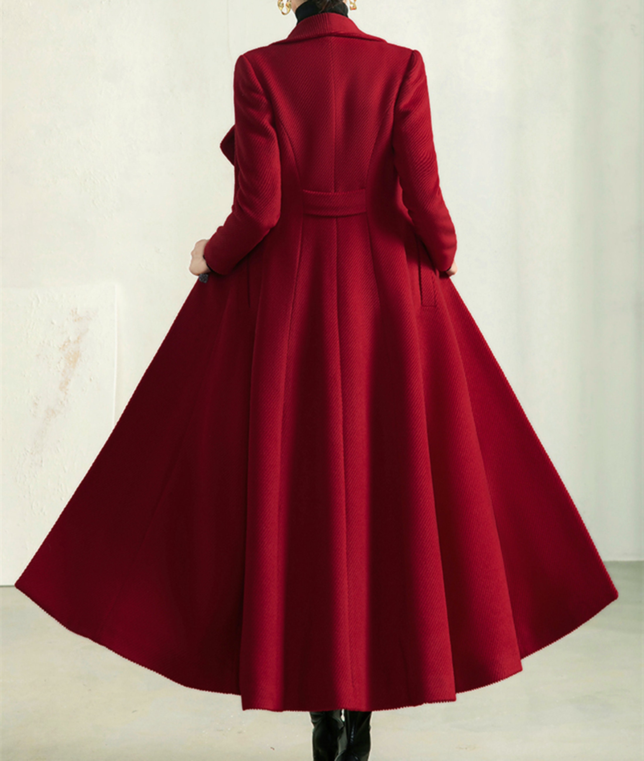 Women Long Full Length Wool Jacket,Wool Trench Coat,Fitted Coat,Dress Coat,Princess Coat,Handmade Coat