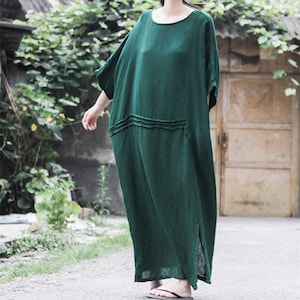Green linen dress loose tunic dress linen maxi dress long dress beach dress long shift dress oversize dress plus size clothing