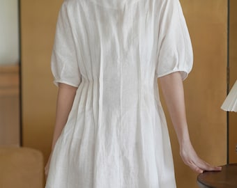 Puff Sleeve Linen Dress,Loose Linen Dress,Linen Caftan,Smock linen dress,Spring Summer Dress,Boho Dress,Women Long Linen Dress