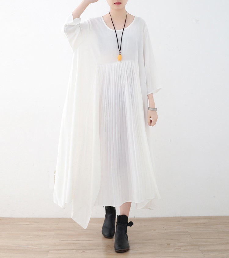 White Chiffon Dresslong Pleated Dressasymmetrical Tunic | Etsy
